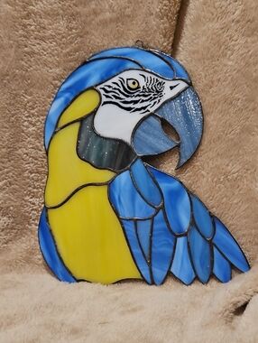 Blue and Yellow Macaw Stained Glass Suncatcher - Decorative Bird Art